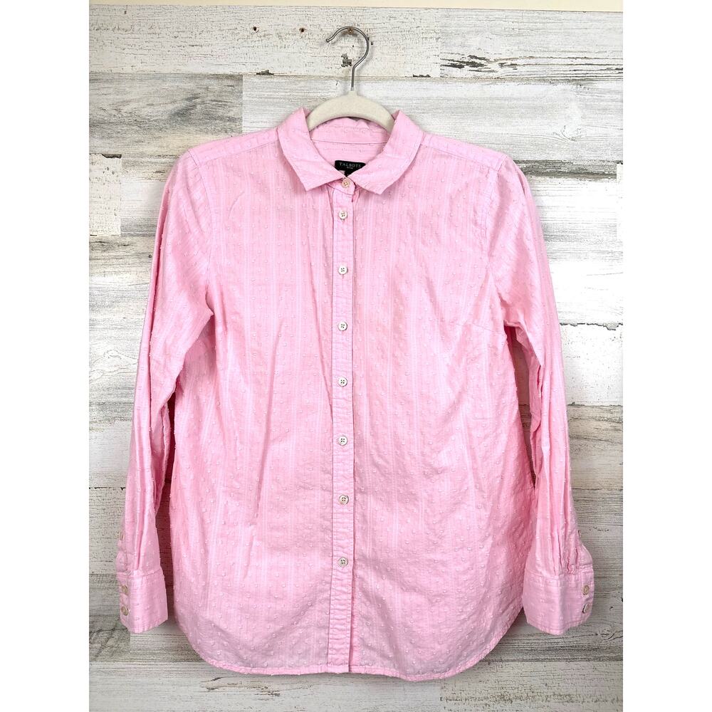 Talbots Womens M Petite Pink Lightweight Cotton Stripe Button Up Casual Shirt